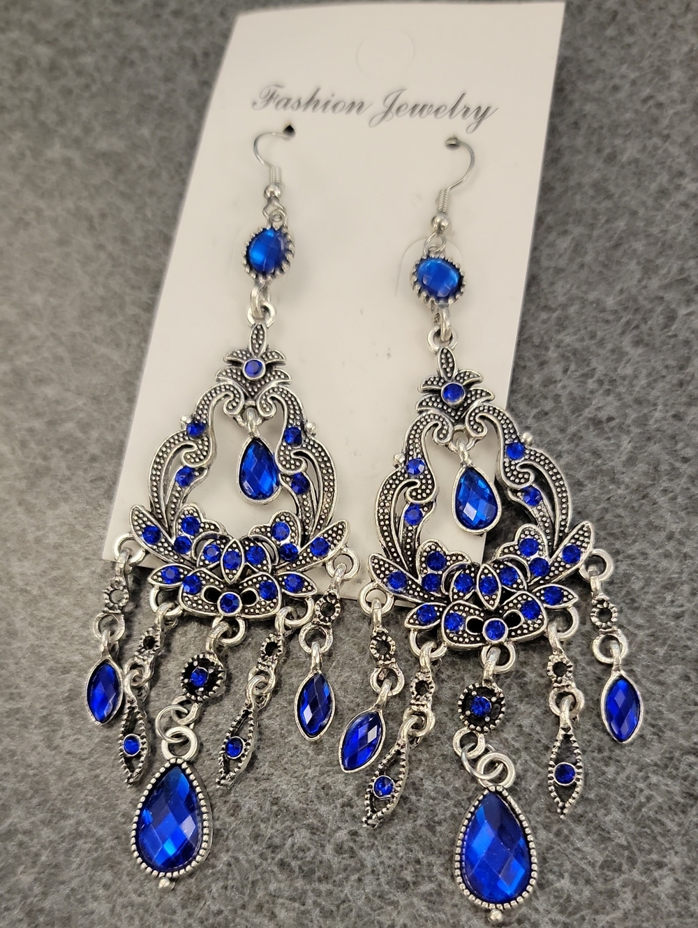 Fashion Jewelry Royal Blue Filigree Chandelier Earrings